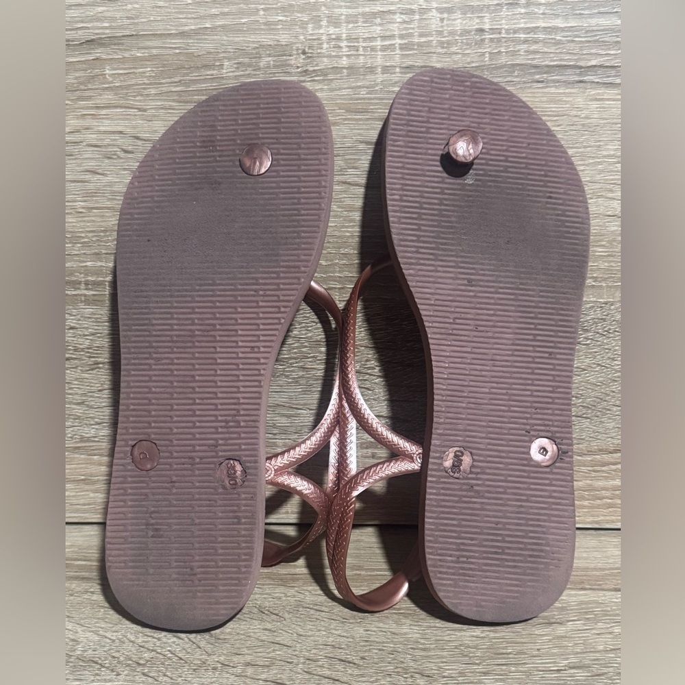 HAVAIANAS Luna flip flops sandals women’s size 9/10 bronze gold ankle strap - Picture 5 of 6